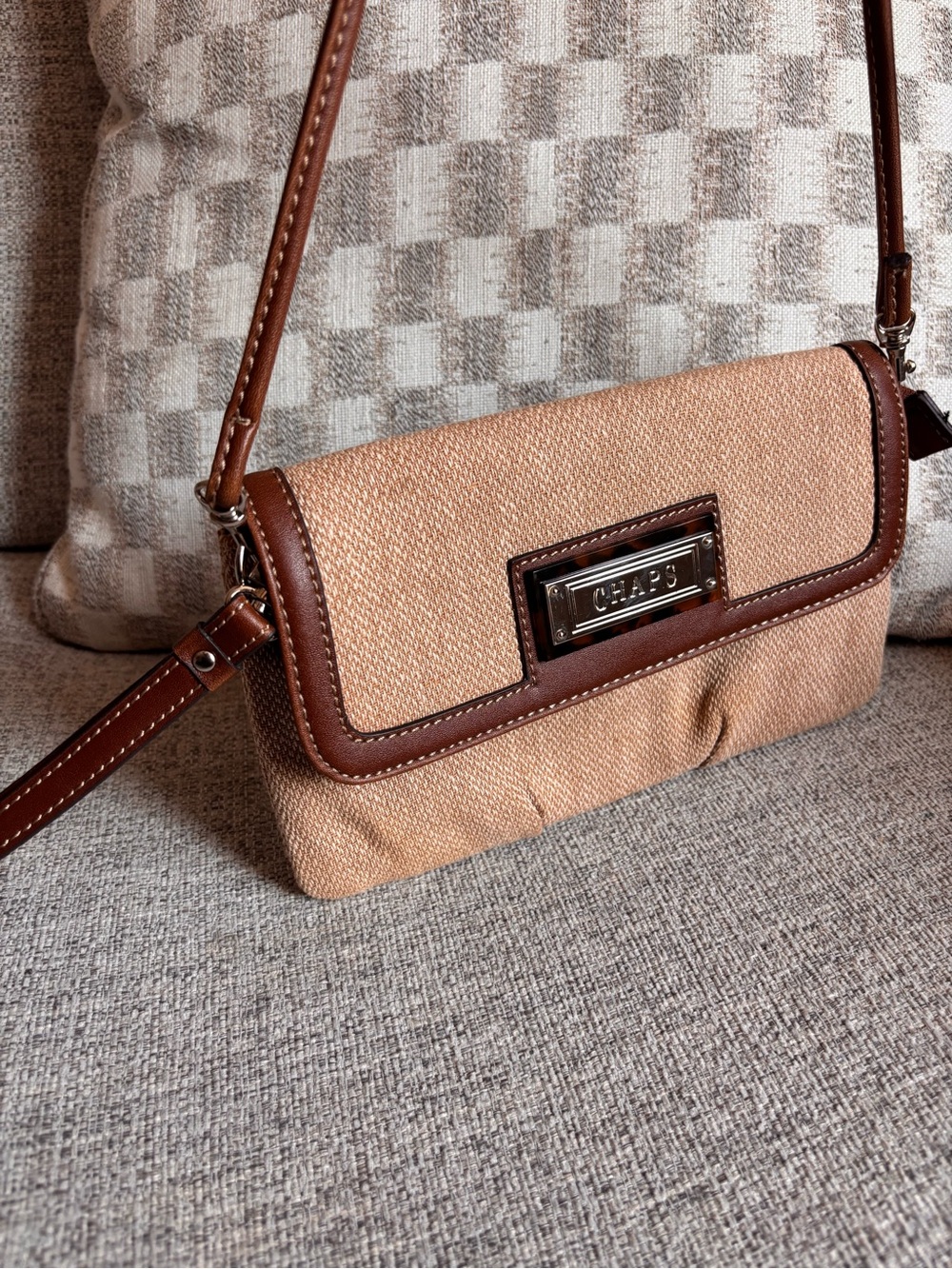 Chaps Tan and Brown Crossbody Shoulder Bag